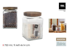 La Mediterranea Tarro de Vidrio Cuadrado con Tapa de Madera Lignes 0.75L (Pack de 24) SKU: B14JFA3SGC