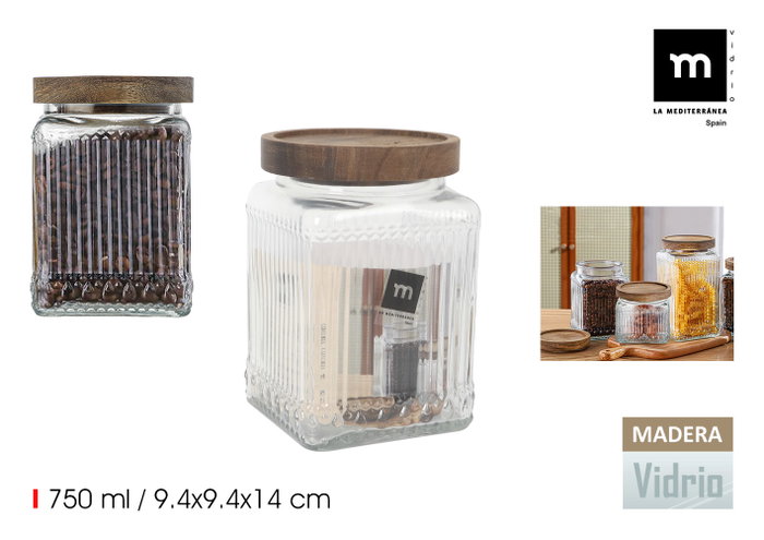 La Mediterranea Tarro de Vidrio Cuadrado con Tapa de Madera Lignes 0.75L (Pack de 24) SKU: B14JFA3SGC La Mediterranea Tarro de Vidrio Cuadrado con Tapa de Madera Lignes 0.75L (Pack de 24) SKU: B14JFA3SGC