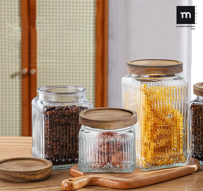 La Mediterranea Tarro de Vidrio Cuadrado con Tapa de Madera Lignes 0.75L (Pack de 24) SKU: B14JFA3SGC La Mediterranea Tarro de Vidrio Cuadrado con Tapa de Madera Lignes 0.75L (Pack de 24) SKU: B14JFA3SGC
