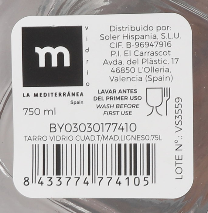 La Mediterranea Tarro de Vidrio Cuadrado con Tapa de Madera Lignes 0.75L (Pack de 24) SKU: B14JFA3SGC