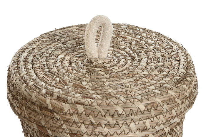 DKD Home Decor Set de 3 Cestas de Fibra y Cuerda con Tapa Natural