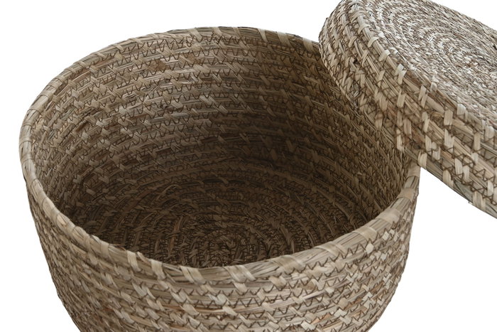 DKD Home Decor Set de 3 Cestas de Fibra y Cuerda con Tapa Natural