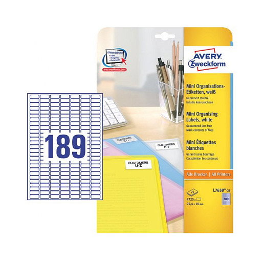 AVERY Zweckform L7658-25 Etiquetas blancas 25,4 x 10,0 mm AVERY Zweckform L7658-25 Etiquetas blancas 25,4 x 10,0 mm