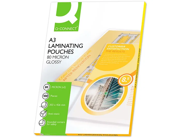 Q-connect Bolsa de Plastificar DIN A3 303 x 426 mm 80 mc Caja de 100 Unidades