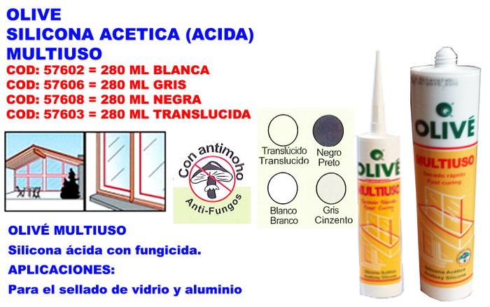 BAJA OLIVE Silicona Acética Ácida S-10 Multi Blanca 280 ml BAJA OLIVE Silicona Acética Ácida S-10 Multi Blanca 280 ml