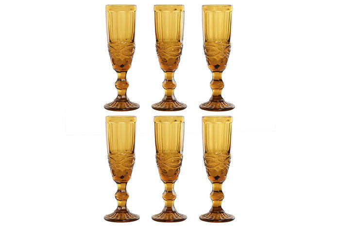 DKD Home Decor Copa Basicos Ambar Relieve Cristal Set 6 Piezas 7 x 20 x 7 cm 150ml DKD Home Decor Copa Basicos Ambar Relieve Cristal Set 6 Piezas 7 x 20 x 7 cm 150ml