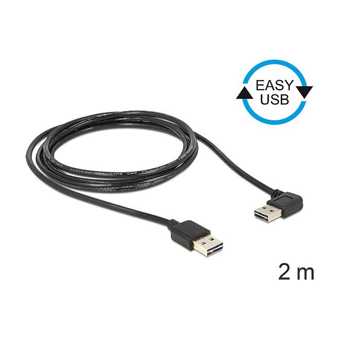 DeLOCK Cable EASY-USB 2.0 USB A a USB A Angular Negro 2 m