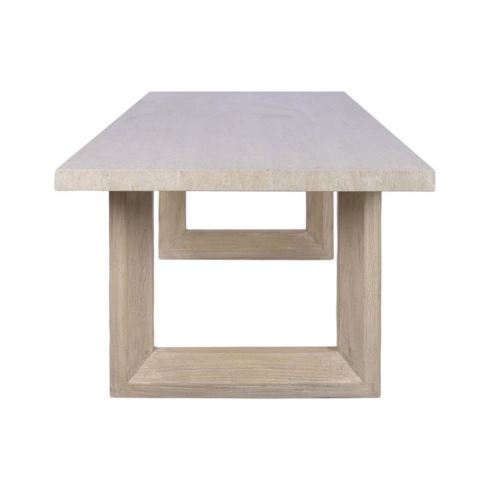 DKD Home Decor Mesa de Comedor Romántica de Olmo con Tablero de Mármol Travertino 220 x 100 x 76 cm Desmontable