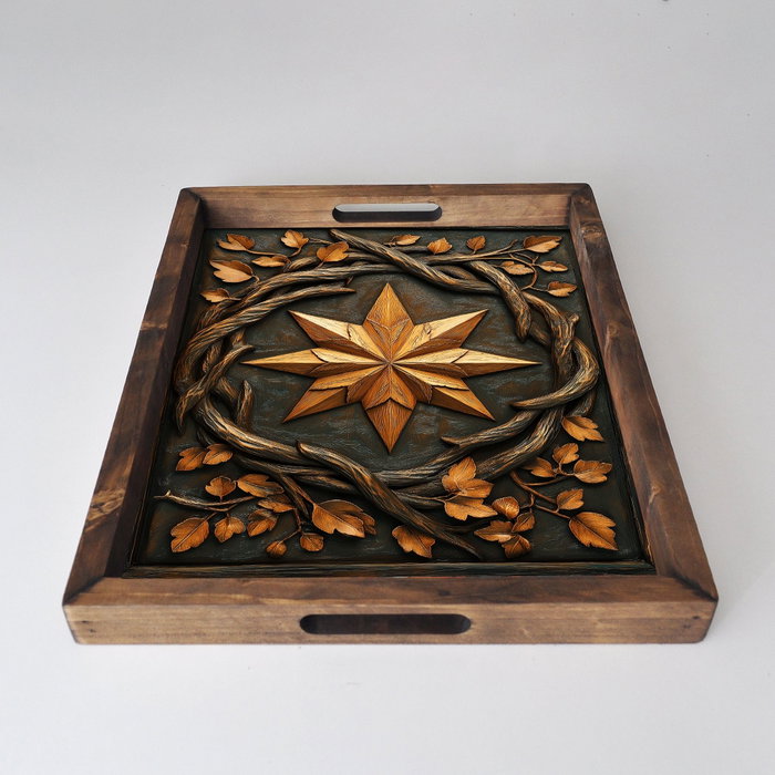 Aberto Design REF046 Bandeja de Madera Maciza 48x38x4 cm Decoración Hogar Elegante Funcional