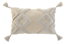 DKD Home Decor Cojín de Algodón Blanco Tuffted 50x30 cm