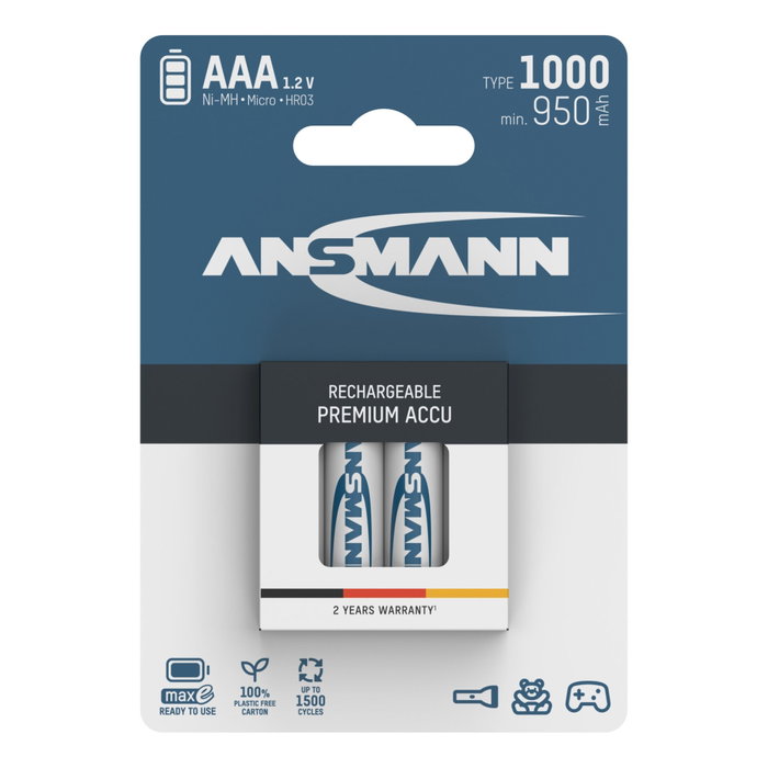 Ansmann Pilas Recargables NiMH 1000 Micro AAA 950 mAh (Pack de 4) Ansmann Pilas Recargables NiMH 1000 Micro AAA 950 mAh (Pack de 4)