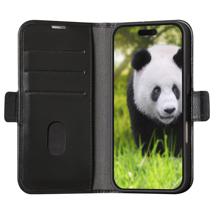 dbramante1928 COPENHAGEN_3 Funda Folio de Cuero Negro para iPhone 16 Pro (6.3") con 3 Bolsillos para Tarjetas y Soporte