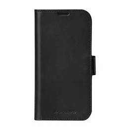 Dbramante1928 Copenhagen - Funda Folio de Cuero Negro para Apple iPhone 16 Pro (6.3") con Soporte, Cierre Magnético, Cargador Inalámbrico y Bolsillo para 3 Tarjetas