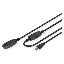 Digitus Cable de Extensión Activo USB 3.0, 15m, Negro (Ver. USB 3.2 Gen 1, 5 Gbit/s)