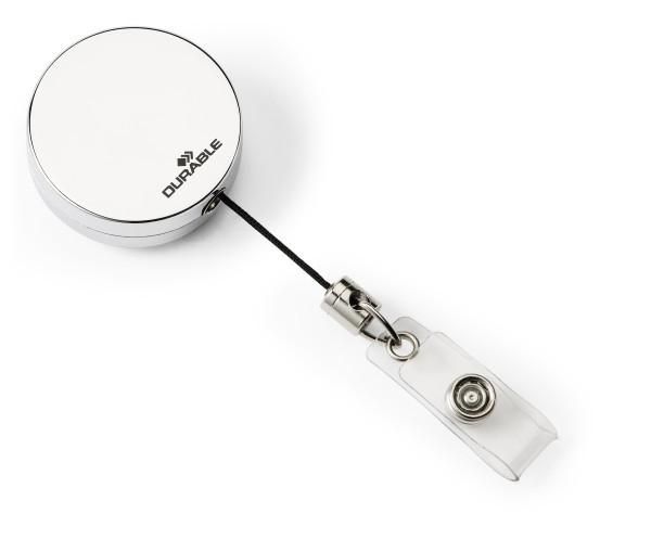Durable Badge Reel Cromado con Correa de Botón a Presión para Tarjetas de Identificación - 80 cm Durable Badge Reel Cromado con Correa de Botón a Presión para Tarjetas de Identificación - 80 cm