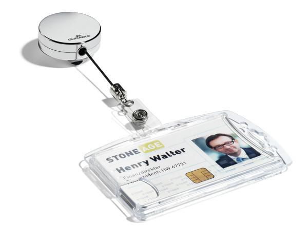 Durable Badge Reel Cromado con Correa de Botón a Presión para Tarjetas de Identificación - 80 cm Durable Badge Reel Cromado con Correa de Botón a Presión para Tarjetas de Identificación - 80 cm