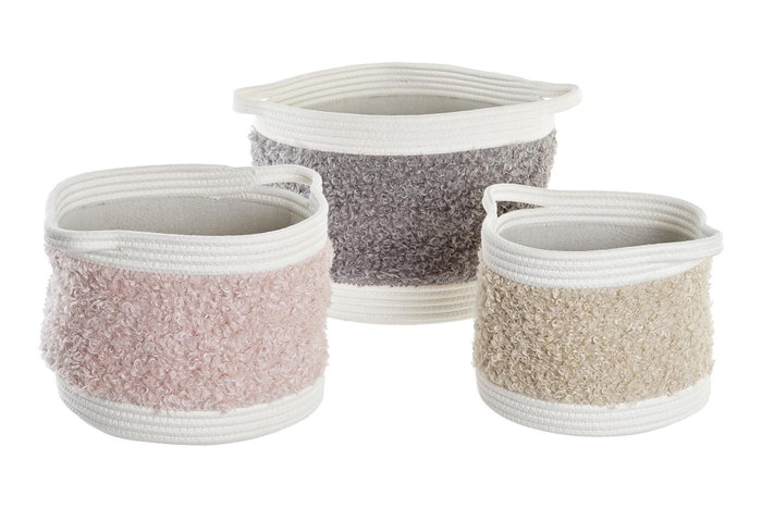 DKD Home Decor Set de 3 Cestas de Algodón Rosa Palo, Gris Oscuro y Beige DKD Home Decor Set de 3 Cestas de Algodón Rosa Palo, Gris Oscuro y Beige