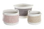 DKD Home Decor Set de 3 Cestas de Algodón Rosa Palo, Gris Oscuro y Beige