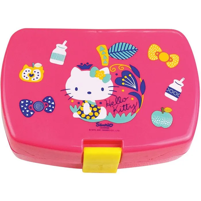 Fun House - Juego de Vajilla Hello Kitty con Vaso, Platos (16 cm y 22 cm), Cubiertos, Botella de Agua y Caja para Aperitivos