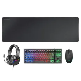 Mars Gaming MCP-RGB3 Combo Gaming 4 en 1 Negro - Pack con Teclado TKL H-Mech Español RGB, Ratón 3200 DPI RGB Flow, Auriculares 50mm FRGB y Alfombrilla XXL