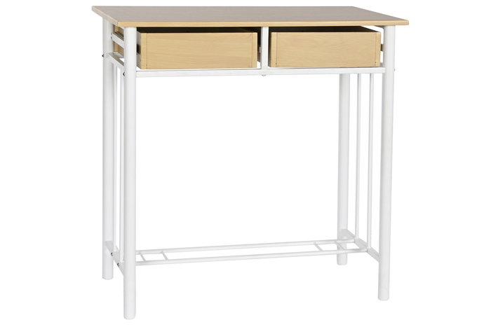 DKD Home Decor Mesa Basicos Natural Blanco Metal MDF 50 x 84 x 80 cm Set de 3