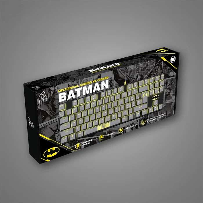 Blade Gaming BATPCKEY Teclado Mecánico Gaming Batman TKL QWERTY FR - Retroiluminación LED 9 Modos, Anti-Ghosting, Cable Trenzado 1.8m, Compatible PC/Mac/PS5/Switch/Xbox