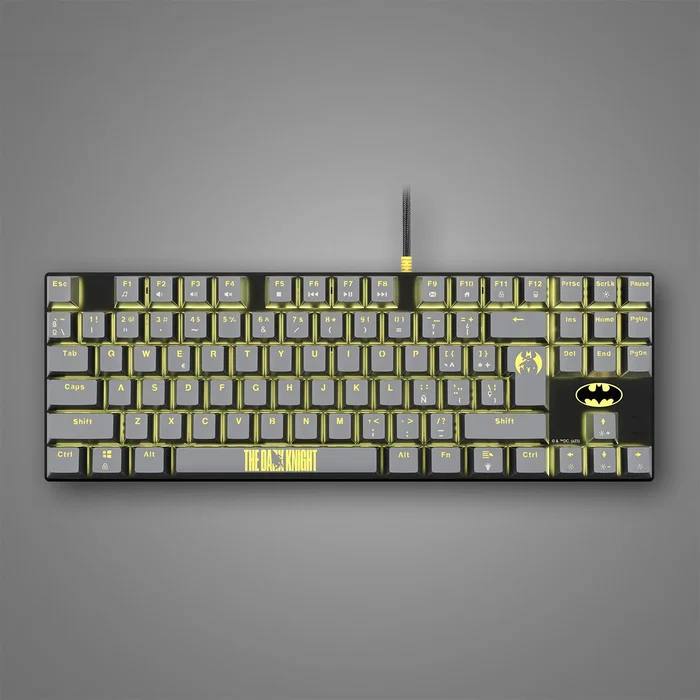 Blade Gaming BATPCKEY Teclado Mecánico Gaming Batman TKL QWERTY FR - Retroiluminación LED 9 Modos, Anti-Ghosting, Cable Trenzado 1.8m, Compatible PC/Mac/PS5/Switch/Xbox