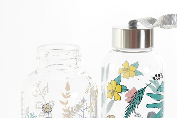 DKD Home Decor Botella Tropical Wild&free Borosilicato Inox Pack 6 Unidades 550ml 6.5 x 23 x 6.5 cm