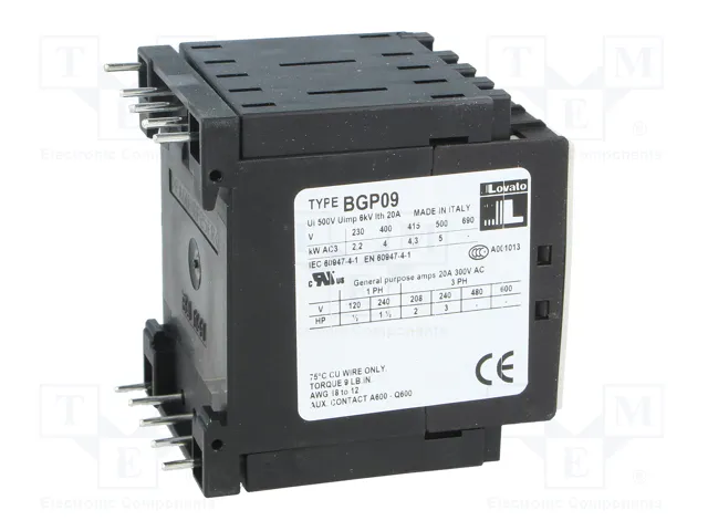 LOVATO ELECTRIC Contactor BG 3-polar 9A 24VDC