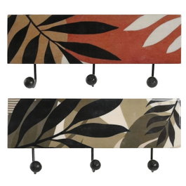 Perchero de Pared DKD Home Decor Multicolor Hierro Madera de mango Tropical Hoja de planta Lacado 38 x 5 x 18 cm (2 Unidades)