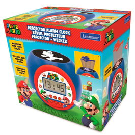 LEXIBOOK Reloj Despertador Super Mario Bros Proyector con Pantalla LCD Retroiluminada, Alarma con Repetición, Temporizador y Proyección de Mario en Techo