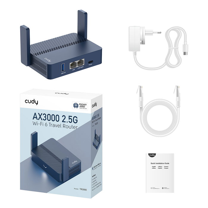Cudy AX3000 Wi-Fi 6 Router 2.5G Doble Banda con USB, Enrutador Portátil