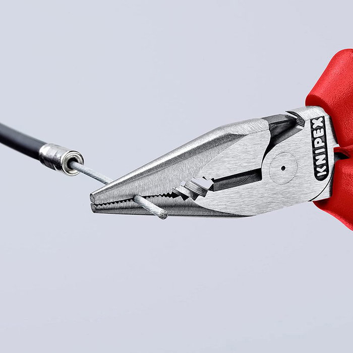Knipex Alicates Universales en Punta 145 mm, 16 mm Cable Cobre, 3 mm Alambre Semiduro, Cromado/Rojo/Azul