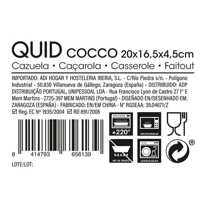 Cazuela Cuadrada Gres Horno Cocco Quid 20X 16,5X 27 cm (12 Unidades)