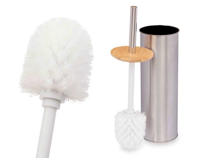 Berilo Escobillero Acero con Tapa de Bambú 9.5 x 27.5 x 9.5 cm (Set de 6)