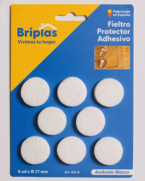 BRIPLAS Pack de 8 Protectores de Fieltro Adhesivo Redondos de 27 mm Blanco BRIPLAS Pack de 8 Protectores de Fieltro Adhesivo Redondos de 27 mm Blanco