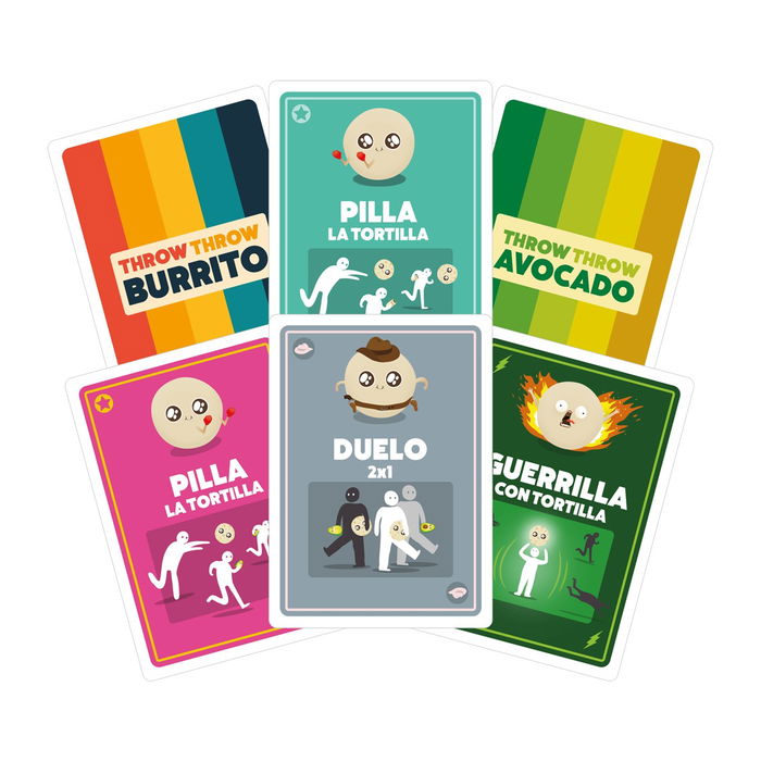 Exploding Kittens Throw Throw Burrito: Block Block Burrito - Juego de Cartas con Tortillas Hinchables, 72 Cartas, Edad 7+, Español - Ref: EKITTB03ES