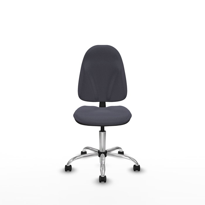 Silla de oficina Algarra con mecanismo Contacto permanente básico tapizada con Tela color Gris oscuro. Equipada con Base cromada, Sin brazos y Ruedas de parqué