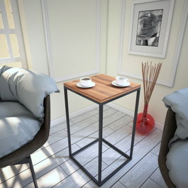 Hanah Home Pure Mesa Auxiliar Nogal 35x35x62cm Tablero Melamina 18mm Patas Metal