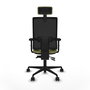 Silla de oficina Bormate con mecanismo Asincro tapizada con Tela color Verde oliva y malla color Negro. Equipada con lumbar 1D, Brazos 2D, Cabecero 2D y Ruedas 65mm nailon