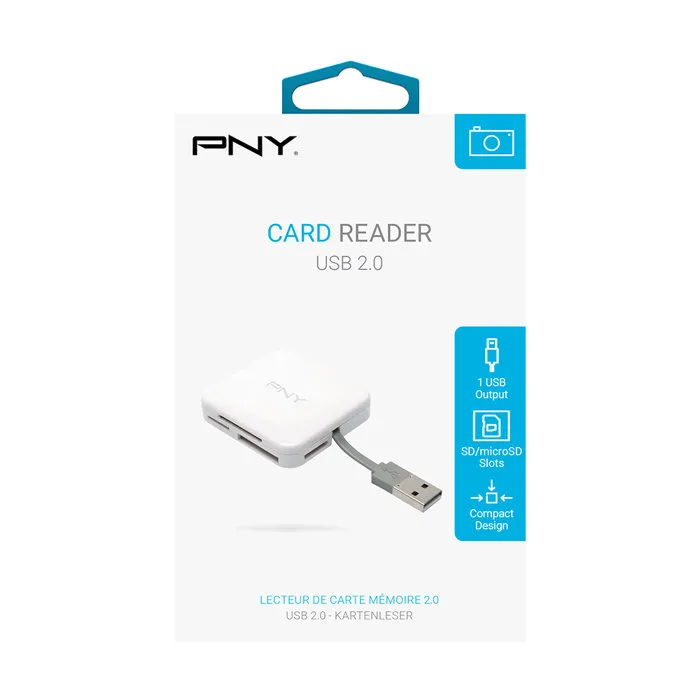 PNY Lector de Tarjetas de Memoria SD y Micro SD USB Plug & Play, Compatible con Windows, Mac y Linux con 1 Año de Garantía
