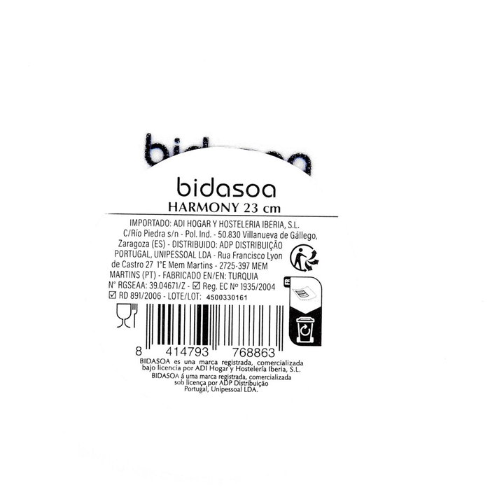 Plato Hondo Porcelana Harmony Hydrozero Bidasoa 23 cm (6 Unidades)
