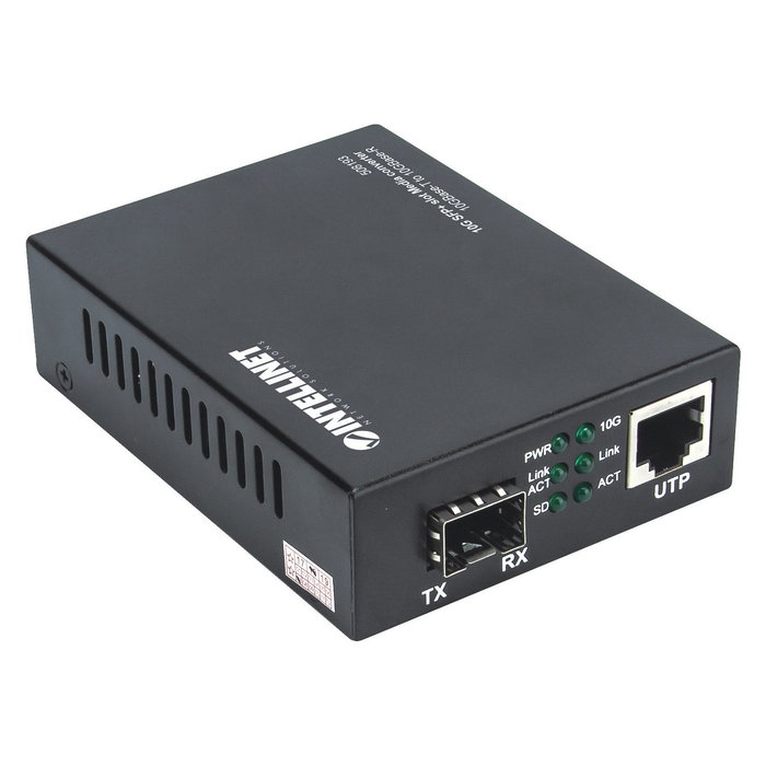 Intellinet 508193 Convertidor de Medios SFP+ a RJ45 10G, 10GB-T a 10GB-R, 10 GbE, 1 Puertos 10GB SFP+ y 1 RJ45, Velocidad hasta 10000 Mbit/s, 100 m, Negro
