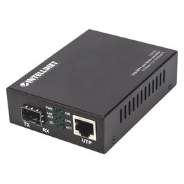 Intellinet 508193 Convertidor de Medios SFP+ a RJ45 10G, 10GB-T a 10GB-R, 10 GbE, 1 Puertos 10GB SFP+ y 1 RJ45, Velocidad hasta 10000 Mbit/s, 100 m, Negro
