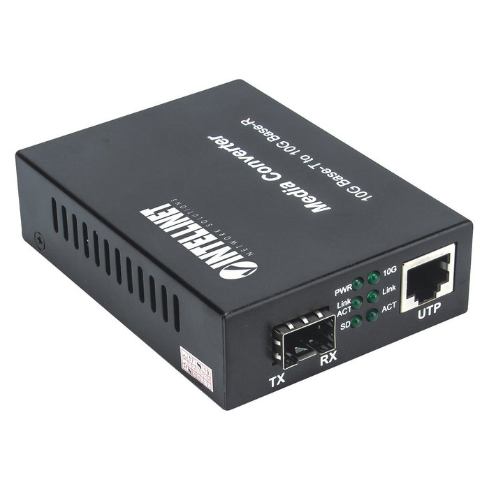 Intellinet 508193 Convertidor de Medios SFP+ a RJ45 10G, 10GB-T a 10GB-R, 10 GbE, 1 Puertos 10GB SFP+ y 1 RJ45, Velocidad hasta 10000 Mbit/s, 100 m, Negro