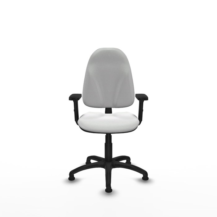 Silla de oficina Algarra con mecanismo Contacto permanente básico tapizada con Tela color Blanco. Equipada con Base poliamida negra, Brazos 2Dy Topes
