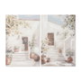 DKD Home Decor Cuadro Pueblo Blanco Verde Lienzo MDF 90 x 60 x 3.5 cm (2 Unidades)