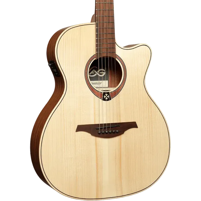 LAG Guitarra Acústica Auditorium Cutaway Tramontane 70 A/E Natural Electroacústica Tapa Maciza de Abeto Engelmann