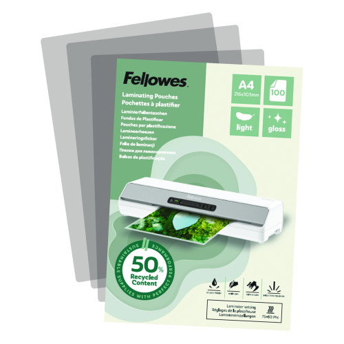 Fellowes Fundas de Plastificar A4 Brillo 80 Micras Pack 100 Unidades