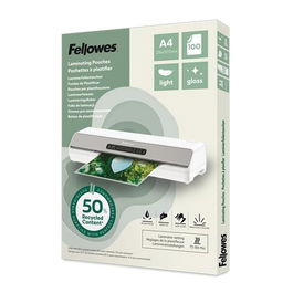 Fellowes Fundas de Plastificar A4 80 Micras Brillo, Pack de 100 Unidades, Fabricadas con 50% Contenido Reciclado